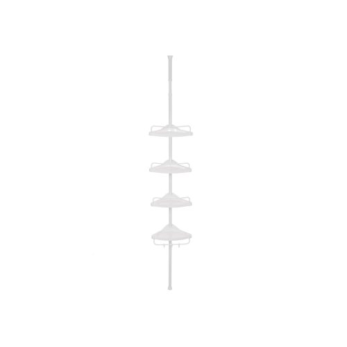SONGMICS Fehér Állítható Fürdőszobai Sarokpolc 85-305cm, 4 Tálcával, 3 Kampóval (BCB001A)