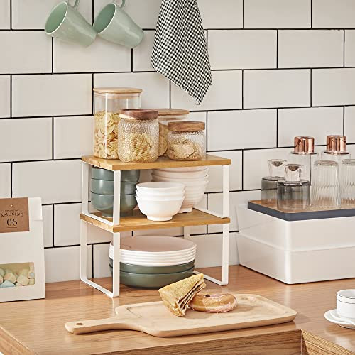 SONGMICS 2 Darabos Bambusz Konyhai Rendszerező Polc Fehér (KCS02NW)