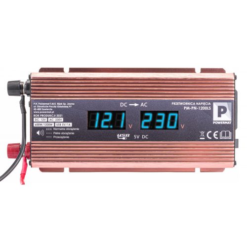 Powermat Feszültség Átalakító 12V 1200W LCD PM-PN-1200LS (PM1062)