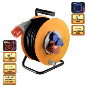   HOME Kábeldob 2x230 V, 1x400 V Aljzatok, 25 M 5G2,5 Gumikábel