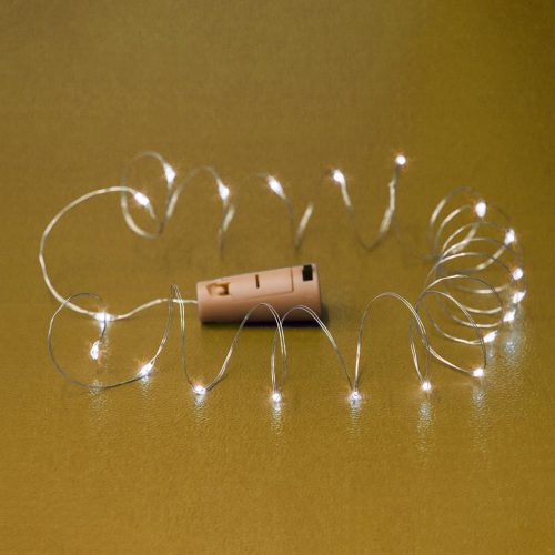 HOME Micro LED-Es Elemes Füzér, Dugó Alakú Elemtartóval, Melegfehér
