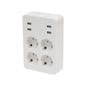   Home NV41USB tálcás USB-s elosztó, 4 földelt aljzat, 4 USB aljzat össz. 1,9A, elforgatható csatlakozódugó, max.3680W,