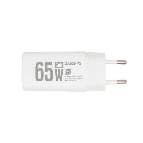HOME SA65PPS USB hálózati szupergyors töltő, 65Watt, 2in1: USB-A + USB-C aljzat, QC + PD + PPS gyorstöltés, GaN technológia