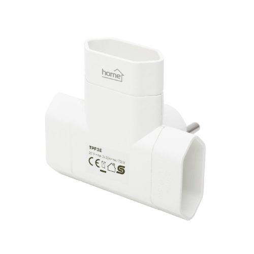 HOME TPF3E T elosztó, 3-as EURO aljzat, 250V~, max. 1850 W, 3x2,5A, fehér