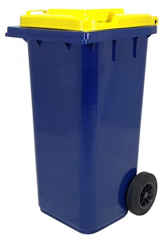 Szemetes Kuka - Hulladékgyűjtő Edény - 120l - Kék Sárga - Tetővel