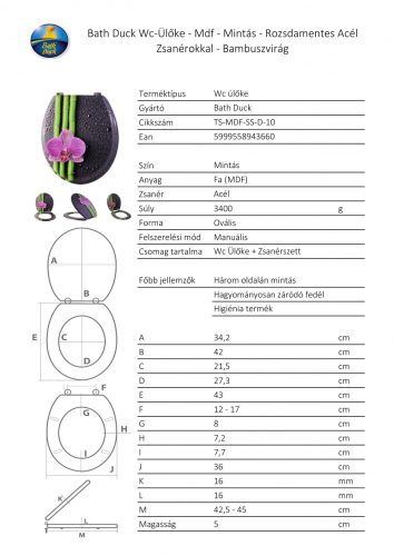 Bath Duck Wc-Ülőke - Mdf - Mintás - Rozsdamentes Acél Zsanérokkal - Bambuszvirág