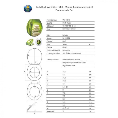 Bath Duck Wc-Ülőke - Mdf - Mintás - Rozsdamentes Acél Zsanérokkal - Zen